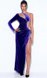 ROBE EN VELOURS CRISTAL VIOLET À MANCHE UNIQUE