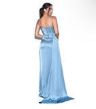 ABITO CORSETTO DRAPPEGGIATO BLU CON EFFETTO CAPPUCCIO