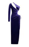 ROBE EN VELOURS CRISTAL VIOLET À MANCHE UNIQUE