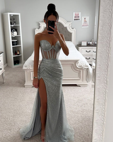 SILVER STRAPLESS GLITTER GOWN SILVER STRAPLESS GLITTER GOWN
