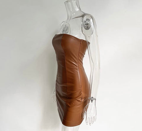 BROWN LEATHER MINI DRESS SHOP DDMINE BROWN LEATHER MINI DRESS SHOP DDMINE
