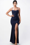 ROBE EN SATIN BLEU AQUA ROUILLE