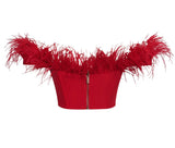HAUT DE CORSET À BORDURE DE PLUMES ROUGES