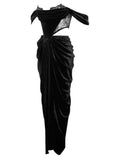 ROBE EN VELOURS ET DENTELLE NOIRE TESSA
