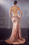 ROBE MAXI AJUSTÉE À PAILLETTES ET DOS EN DENTELLE