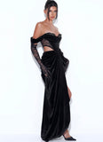 ROBE EN VELOURS ET DENTELLE NOIRE TESSA