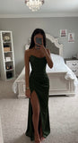 ABITO IN RASO CON SPALLE SCOPERTE E CORSETTO OLIVA
