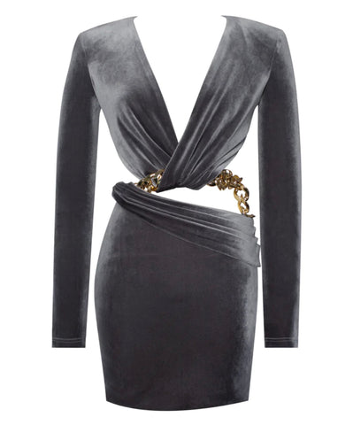 GREY DEEP V CUT OUT VELVET MINI DRESS SHOP DDMINE GREY DEEP V CUT OUT VELVET MINI DRESS SHOP DDMINE
